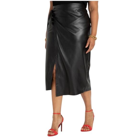 ELOQUII Women's Plus Size Wrap Front Faux Leather Midi Skirt Size 16 NWT - Picture 1 of 16